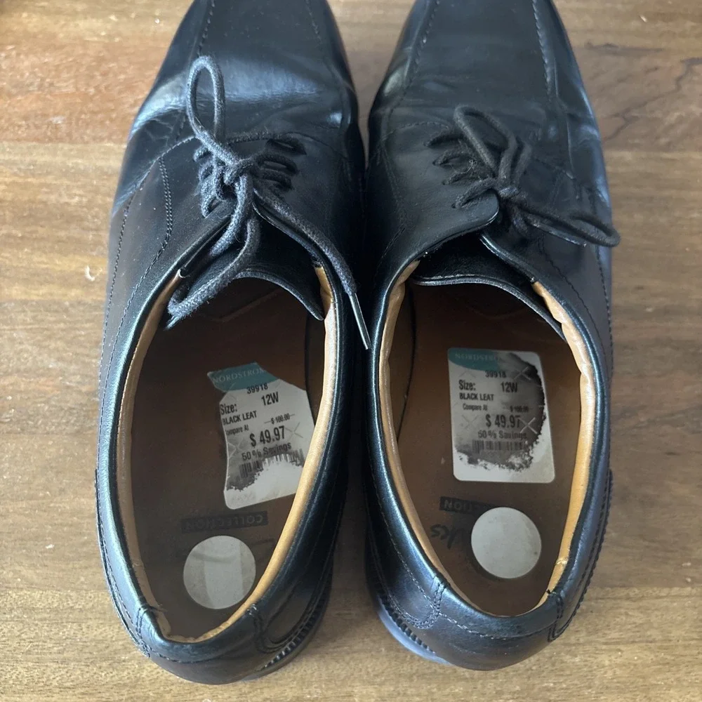Clarks Tilden Black Leather Oxfords Lace Up Dress Shoes Men Sz 12W US/45EU GUC
